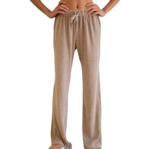 DONNI. Beige/Tan Wide-Leg Drawstring Lounge Pants